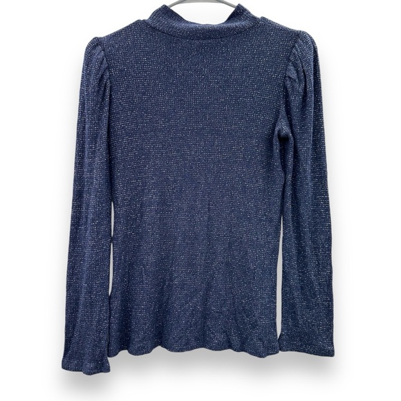 Rachel Pally Ada Navy Blue Metallic Rib Long Sleeve Mock Neck Sweater Sz M - Picture 6 of 14